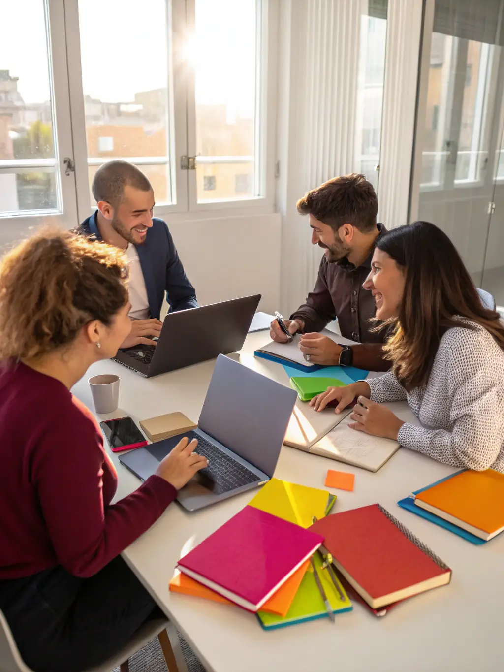 A diverse team of Frixals professionals collaborating in a modern office, representing the collaborative team engagement model.