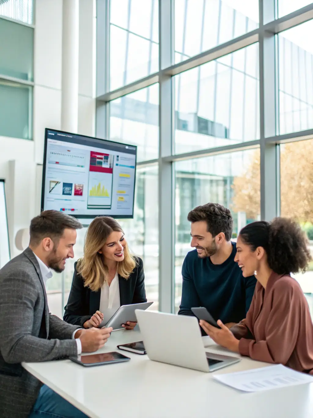 A team of developers and designers collaborating on a mobile app prototype, illustrating Frixals' digital product development capabilities.